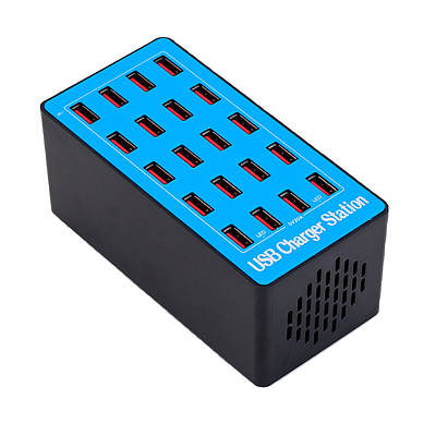 Мультизарядний пристрій на 20 USB портів Addap MCS-A5+, док-станція, 100W, blue
