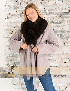 Жіноче зимове пальто з хутряним коміром Лавандовий Натуральна шерсть