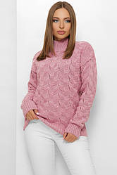 Жіночий теплий зимовий светр під горло красивий вязаний однотонний бузковий