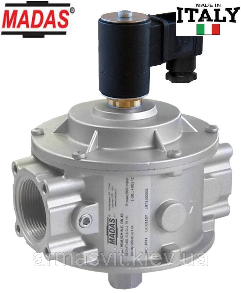 Електромагнітний клапан для газу 1_1/4", DN32, НЗ, Р=0.5 bar, M16/RMC NC. Заборонено закритий із ручним зведенням