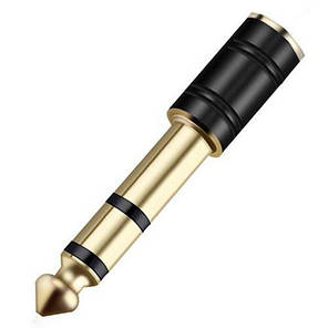 Адаптер перехідник стерео Audio Jack 3.5 мм F (мама) — 6.3 мм M (тато) R Connector Black/Gold, фото 1