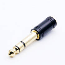 Адаптер перехідник стерео Audio Jack 3.5 мм F (мама) — 6.3 мм M (тато) R Connector Black/Gold, фото 5