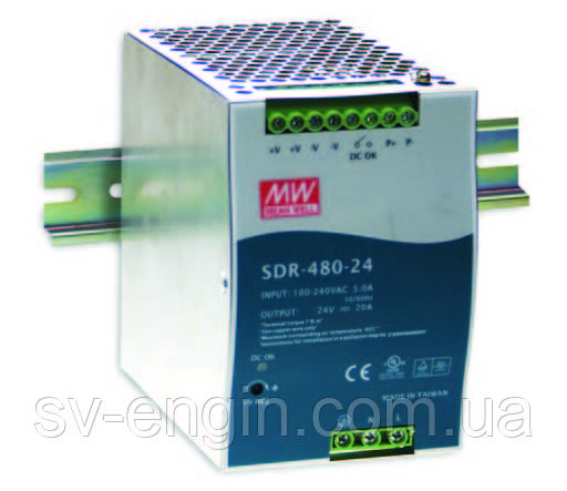 SDR-480-24, SDR-480-48 — однофазні джерела живлення Mean Well (на DIN-рейку)