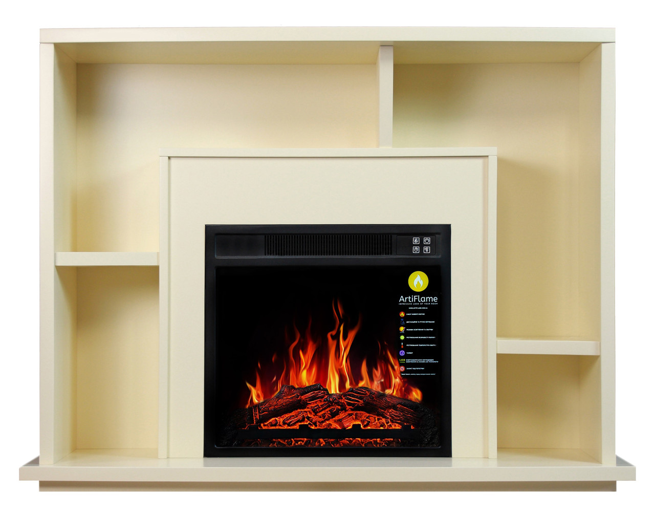 ТБ тумба з електро каміном ArtiFlame BINN AF18 Слонова кістка з ефектом живого вогню з обігрівом