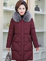Куртка женская стеганая с капюшоном и меховой отделкой, бордовая
