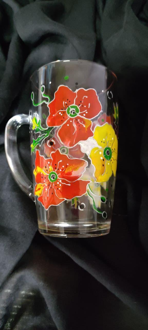 Чашка з вітражним розписом ручної роботи 430 мл " Маки в серебрі", фото 1