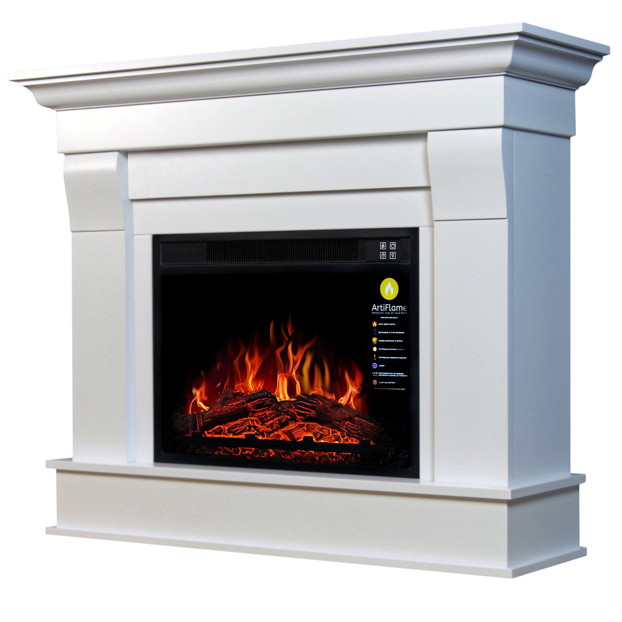Кутовий камін ArtiFlame ALBION CORNER AF23S Білий б'янко з ефектом полум'я зі звуком і обігрівом