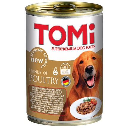 Вологий корм для собак TOMi 3 kinds of poultry три види птиці 400 г, фото 1