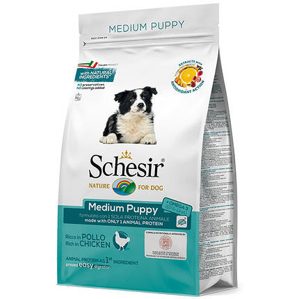 Сухий корм для цуценят Schesir Dog Medium Puppy для середніх порід курка 12 кг, фото 1