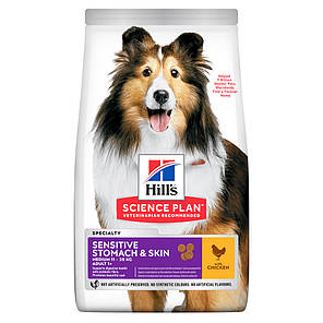 Сухий корм для собак HILL'S SCIENCE PLAN Adult Sensitive Stomach & Skin Medium для середніх порід курка 14 кг, фото 1