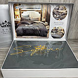 Сатиновий комплект постільної білизни високої якості Евро розмір Колір Темно-сірий, фото 6