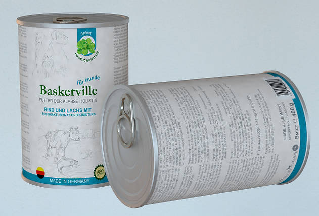 Вологий корм для собак Baskerville Holistic яловичина лосось пастернак шпинат зелень 400 г, фото 1