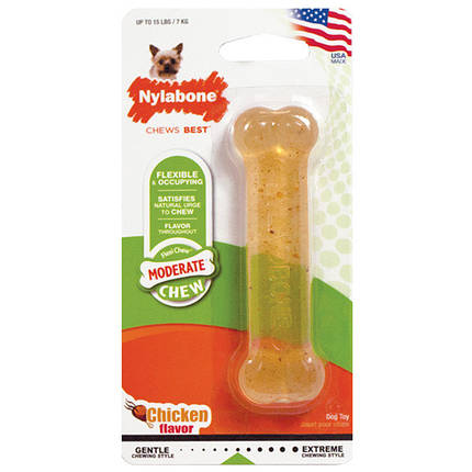 Іграшка для собак Nylabone Flexi Chew Petite кістка з помірним стилем гризіння зі смаком курки до 7 кг, фото 1