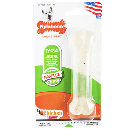 Іграшка для собак Nylabone Flexi Chew Petite кістка з помірним стилем гризіння зі смаком курки до 11 кг, фото 1