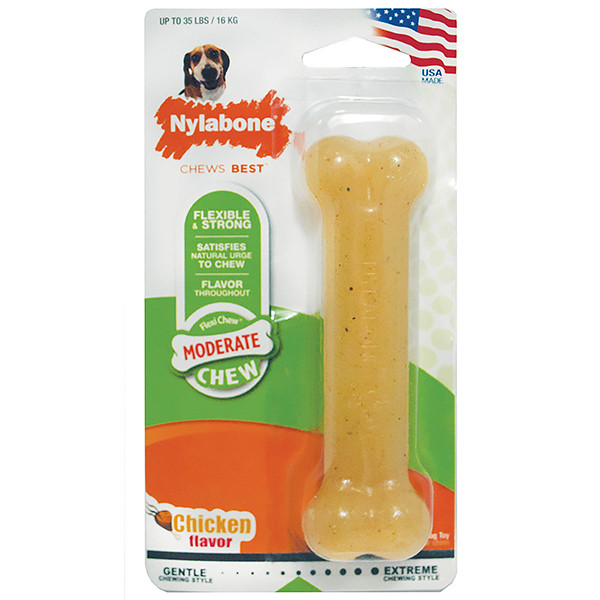 Іграшка для собак Nylabone Flexi Chew Petite кістка з помірним стилем гризіння зі смаком курки до 16 кг