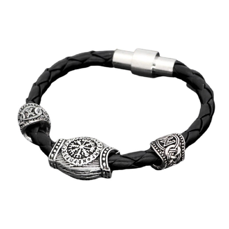 Браслет шкіряний рунічний Vikingos Silver, 23 см