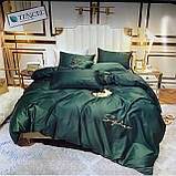 Сатиновий комплект постільної білизни високої якості Евро розмір Колір Смарагдовий, фото 2