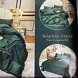 Сатиновий комплект постільної білизни високої якості Евро розмір Колір Смарагдовий, фото 4