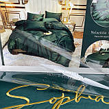 Сатиновий комплект постільної білизни високої якості Евро розмір Колір Смарагдовий, фото 5