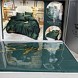 Сатиновий комплект постільної білизни високої якості Евро розмір Колір Смарагдовий, фото 7