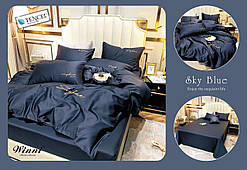 Евро комплект постільної білизни із сатину високої якості Колір Синій