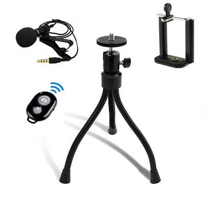Набір Блогера Alitek 4 в 1: Штатив гнучкий + тримач для смартфона + Мікрофон + ДК2, фото 1