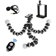 Комплект блогера Alitek 5 в 1: Гнучкий штатив ball + Мікрофон + тримач телефона + Пульт