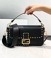 Жіноча брендова шкіряна сумка Fendi Фенді чорна, крос-боді, сумки на ремені, сумка шкіра, сумка з логотипом