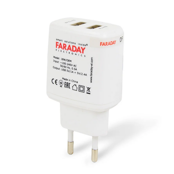 Блок живлення Faraday Electronics 18W/OEM з 2 USB виходами 5V/1A+2.4A