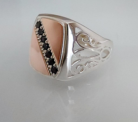 Чоловіча печатка 925 проби з вставкою золота 375 проби з фіанітами