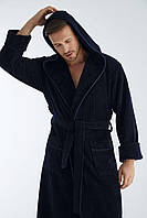 Синий банный теплый мужской халат для дома, бамбуковый натуральный длинный на запах, размер L/XL, 2XL, Nusa