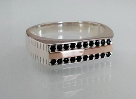 Чоловіча печатка 925 проби з вставкою золота 375 проби з цирконами