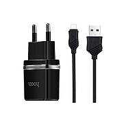 DR Сетевое зарядное устройство Hoco C12 2 USB черное + кабель USB to MicroUSB