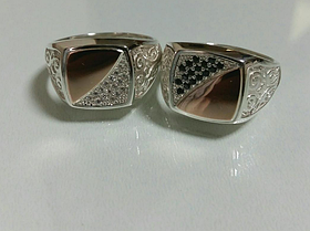 Чоловіча печатка 925 проби з вставкою золота 375 проби з фіанітами чорними або білими