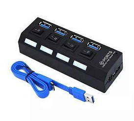 USB 3.0 хаб розгалужувач на 4хUSB 3.0 порта з вимикачами, кабель 0,5 м