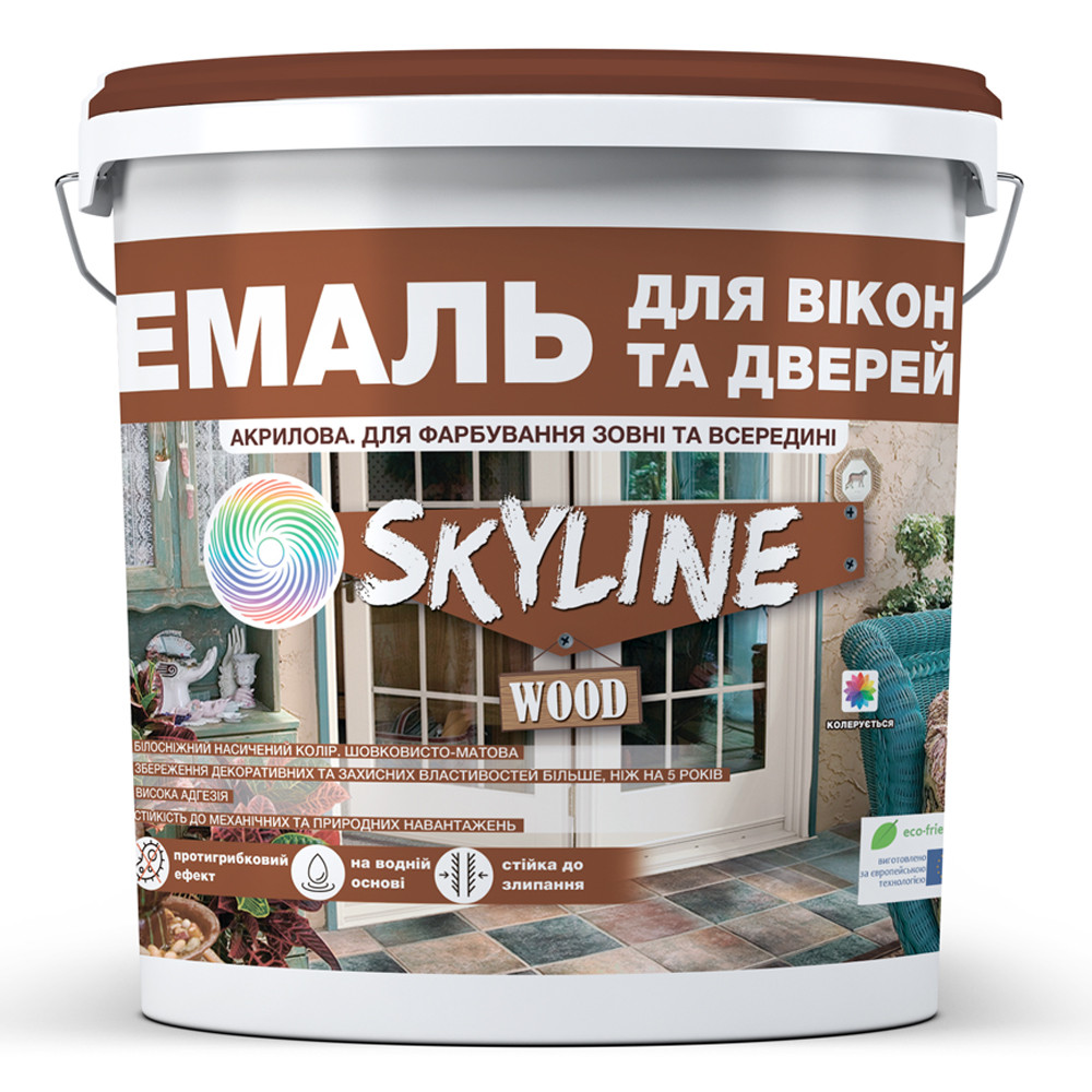 Емаль акрилова Для Вікон та Дверей SkyLine Wood Біла 3 л, фото 1