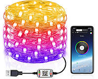 Вулична розумна гірлянда 10 м Bluetooth Xmas Lights 100LED RGB / Світлодіодна гірлянда з керуванням з телефону