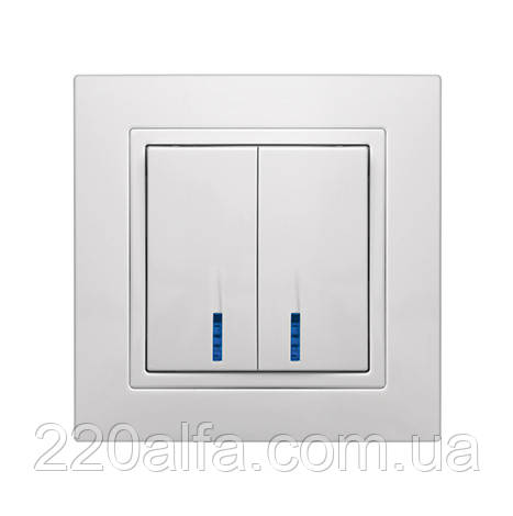 Вимикач двоклавішний з LED підсвічуванням серія "ЕЛЕГАНТ" ТМ"MARSHEL"