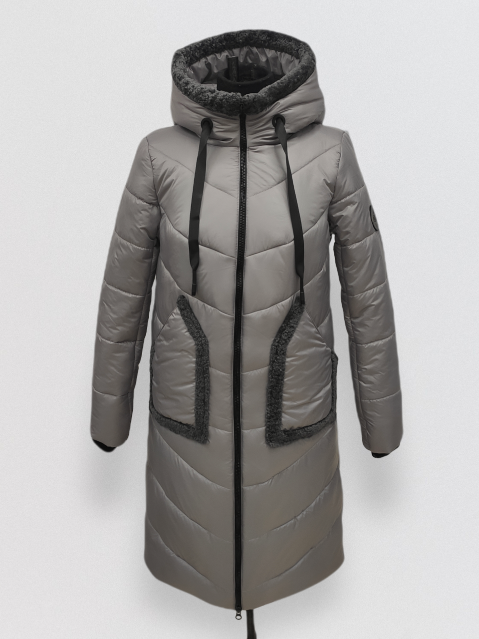 Зимове жіноче пальто з хутряною обробкою "Авеліна", світло-сірий