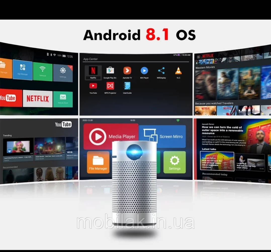 Міні проектор BYINTEK P7 Android 8.1 З акамулятором.