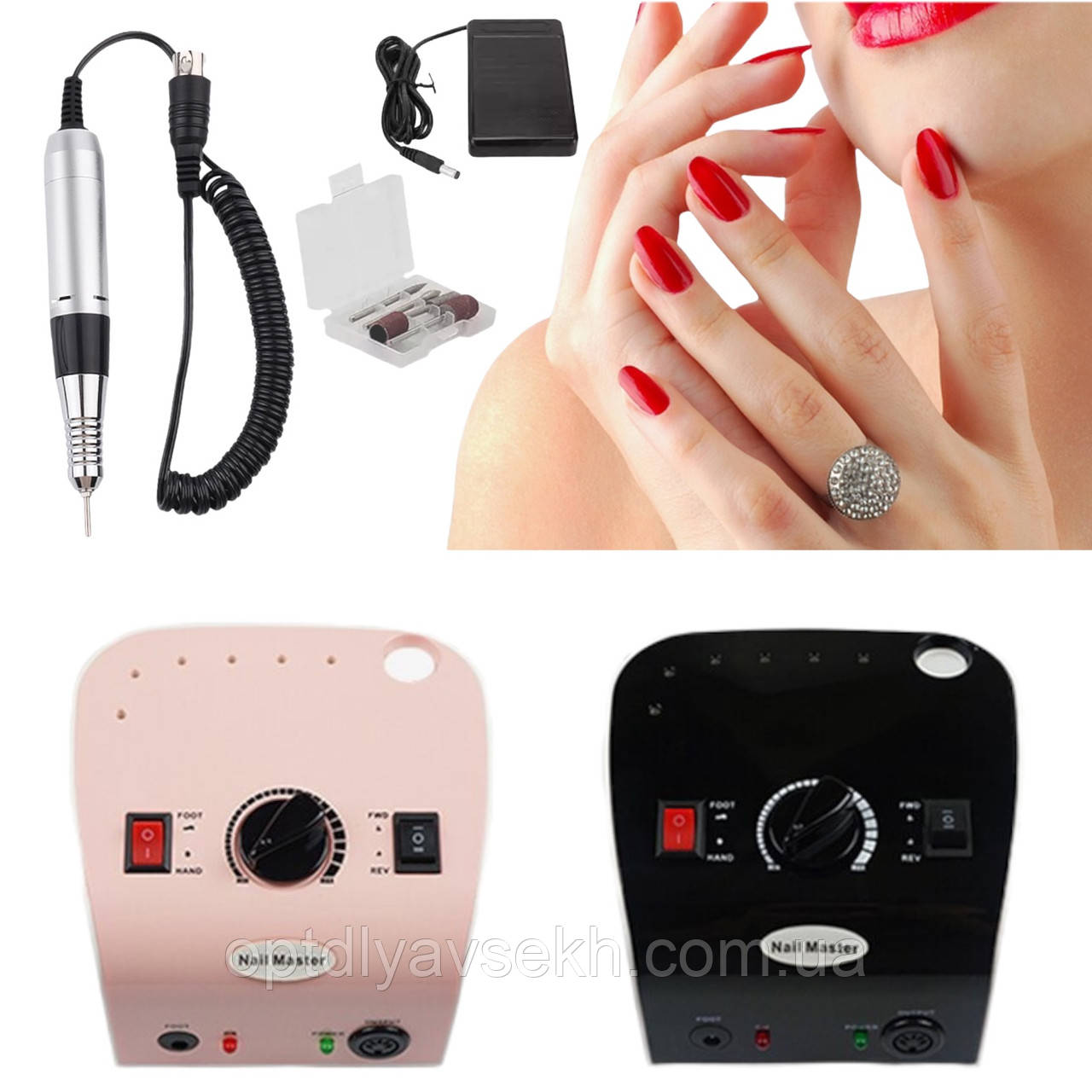 Професійний фрезер Nail Master JMD-304 для манікюру та педикюру, на 45000 об./хв. З ручкою та педаллю 65 Вт.