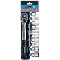 Набір головок з трещеткой 1/2" (10-24 мм), Cr-V BERG, 12 предметів, фото 1