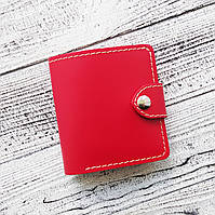 Красный женский кожаный кошелек, женский маленький красный кошелек из натуральной кожи на кнопке