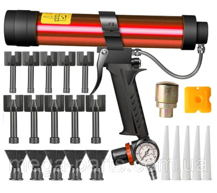 Регульований пневматичний пістолет 310ml з манометром для видавлювання силікону, герметика, клею, шприц