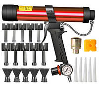 Регульований пневматичний пістолет 310ml з манометром для видавлювання силікону, герметика, клею, шприц