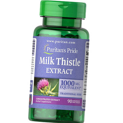 Розторопша Puritan's Pride Milk Thistle Extract 1000 mg 90 капс гел, фото 2