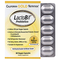 California Gold Nutrition, Пробиотики LactoBif, лактобиф, 5 млрд КОЕ, 60 овощных капсул