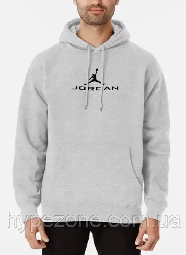 Толстовка Jordan з капюшоном та кишенею утеплене Кенгуру Худі сіре з логотипом Джордан Кофта осіння\зимова