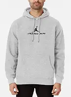 Толстовка Jordan с капюшоном и карманом кенгуру утепленное Худи серое с логотипом Джордан Кофта осенняя\зимняя