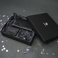 Подарочный набор Grande Pelle: кожаное портмоне+обложка для документов+брелок, чёрный